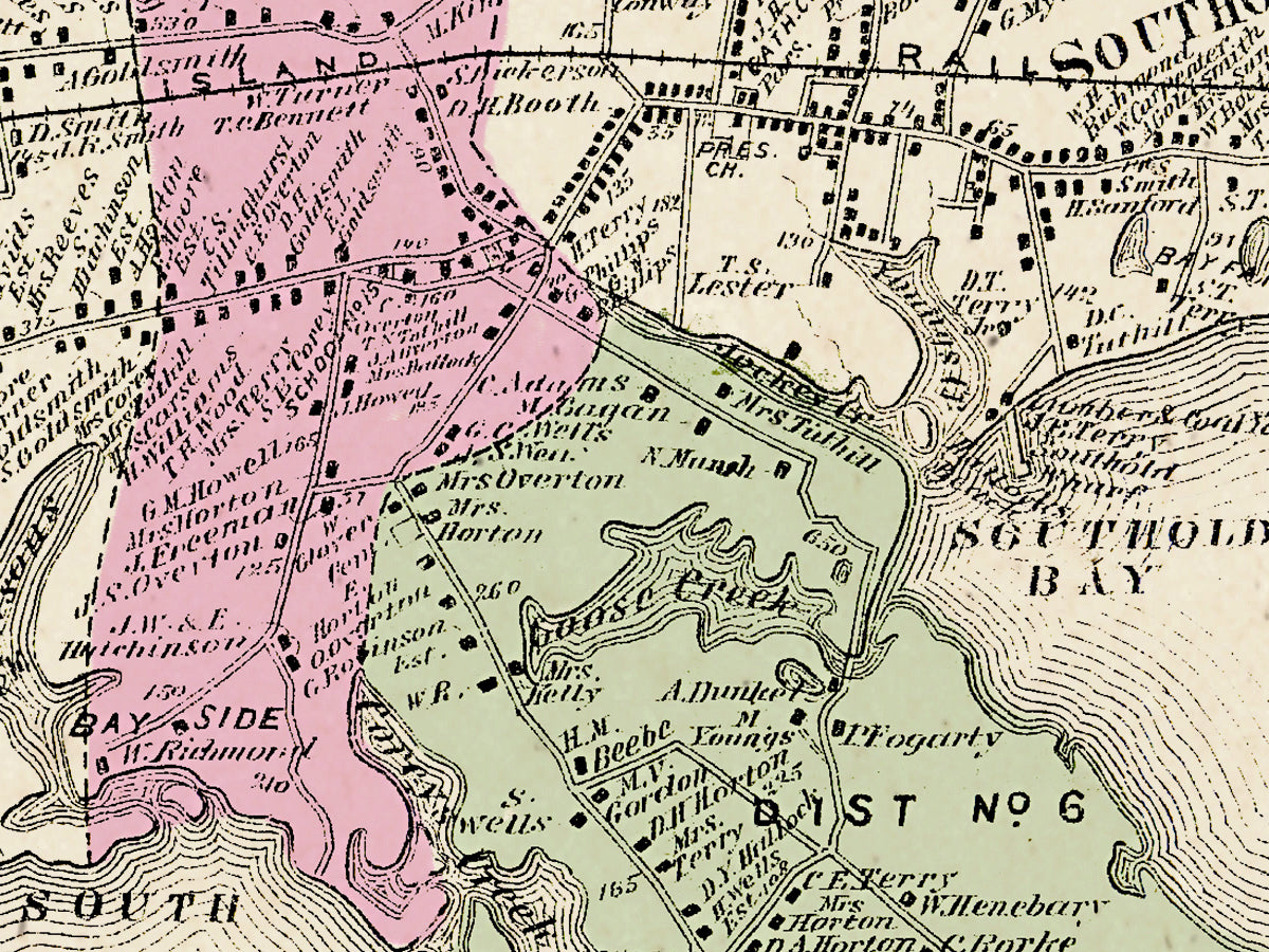 Map: Southold and Shelter Island Southold Part Greenport Village Town North, Long Island 1873 (1873)