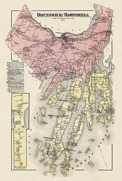 Map: Brunswick, Harpswell, Harpswell West, Sebascodiggin Island, Orrs Island, Baileys Island, Cumberland County 1871 (1871)