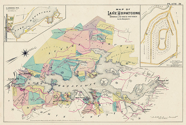 Map: Lake Hopatcong Map-Morris and Sussex Counties, Landing P.O., Morris County 1887 (1887)