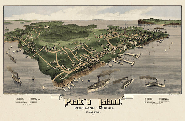 Map: Peak's Island and Portland Harbor 1886 Bird's Eye View 16.75x26.10, Peak's Island and Portland Harbor 1886 Bird's Eye View (1886)