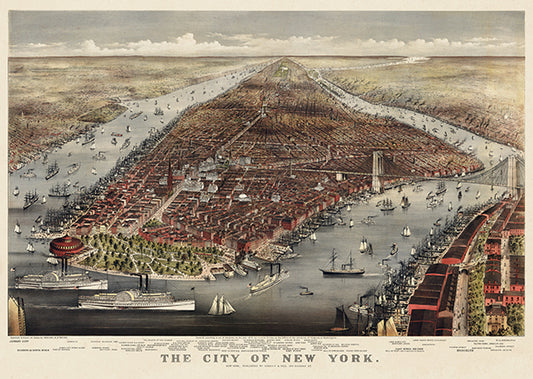 Map: New York City 1876 Bird's Eye View 24x34, New York City 1876 Bird's Eye View (1876)