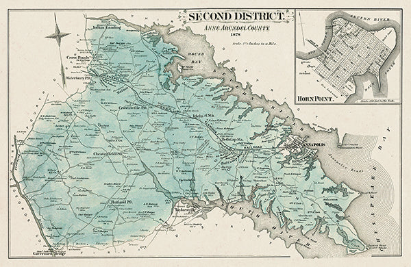 Map: Anne Arundel County - District 2, Horn Point, Annapolis, Chesapeake Bay, Chesterfield, Rutland, Baltimore and Anne Arundel County 1878 (1878)