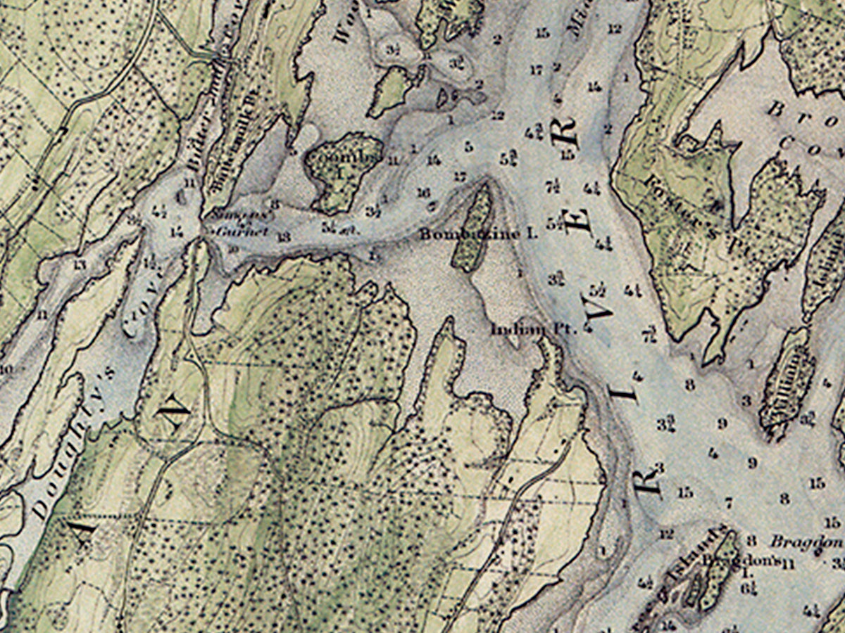 Map: 	Casco Bay Chart 1870 Maine - Hand Coloring by John R. Barrows , Casco Bay Chart 1870 Maine - Hand Coloring by John R. Barrows  (1870)