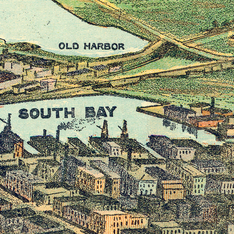 Map: Boston Harbor 1930c Bird's Eye View - Boston to Cape Cod, Boston Harbor 1930c Bird's Eye View - Boston to Cape Cod (1930)