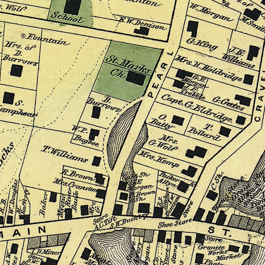 Map: Mystic River Map, Mystic Bridge Map, New London County 1868 (1868)