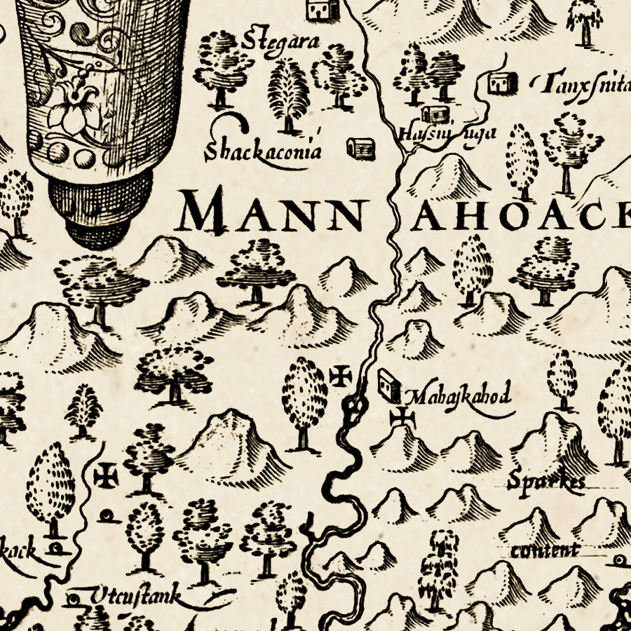 Map: Virginia and Jamestown 1606 Described by Captain John Smith Engraved by William Hole, Virginia and Jamestown 1606 Described by Captain John Smith Engraved by William Hole (1606)