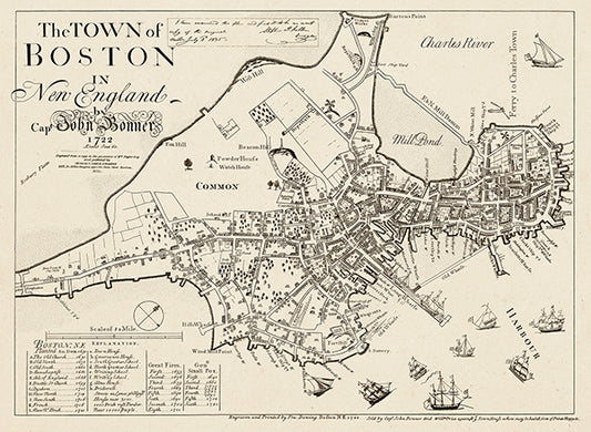 Map: Boston 1722 Captain John Bonner Survey Reprinted 1867, Boston 1722 Captain John Bonner Survey Reprinted 1867 (1722)
