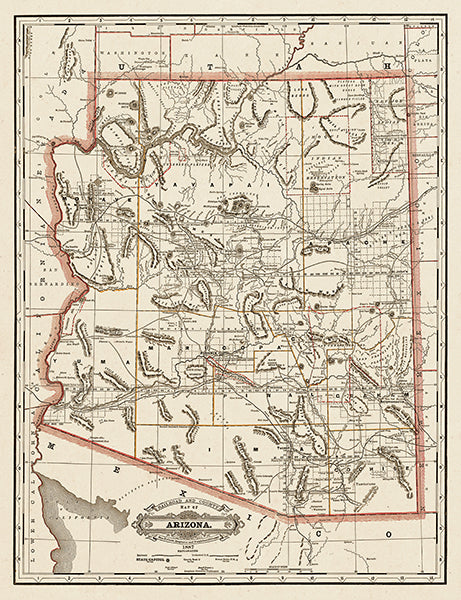 Map: Arizona 1887 State Map 17x22, Arizona 1887 State Map (1887)