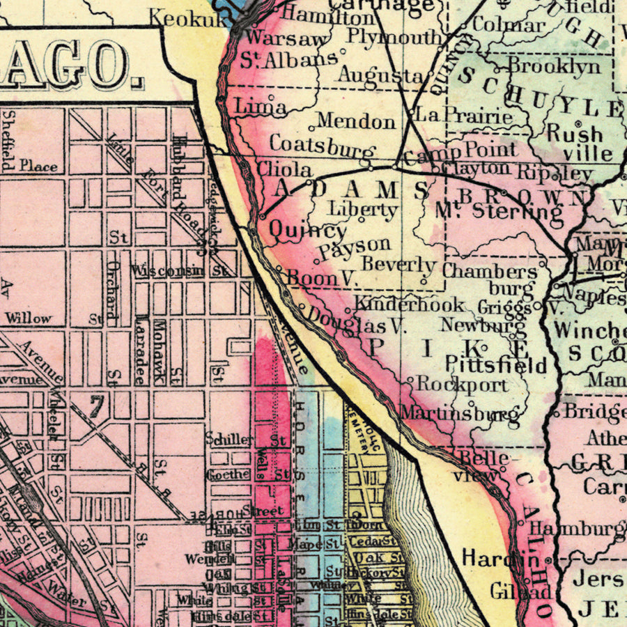 Map: Illinois and Chicago 1864 Mitchell Plate, Illinois and Chicago 1864 Mitchell Plate (1864)