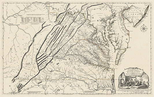 Map: Virginia 1755 Map of the Most Inhabited part of Virginia etc, Virginia 1755 Map of the Most Inhabited part of Virginia etc Created by Fry and Jefferson in 1751 (1755)