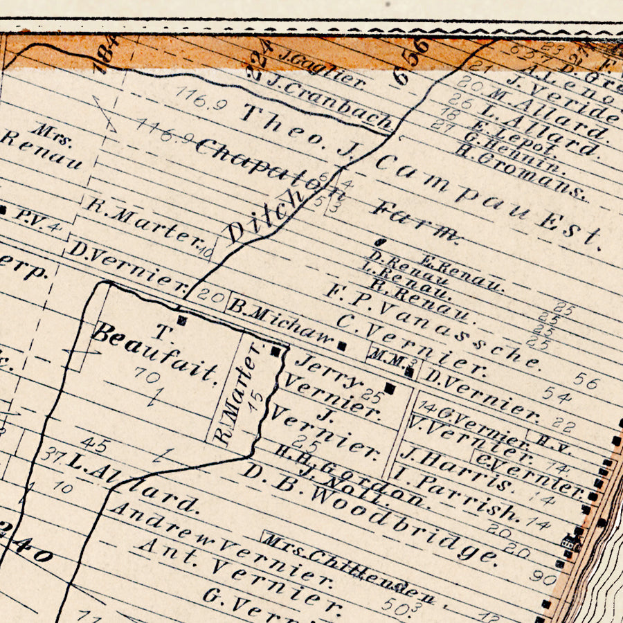 Map: Grosse Point Township, Detroit River, Lake St. Clair, Wayne County 1876 with Detroit (1876)