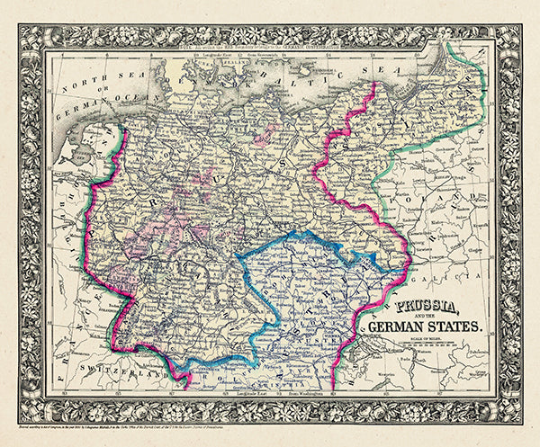 Map: Prussia, and the German States, World Atlas 1864 Mitchells New General Atlas (1864)